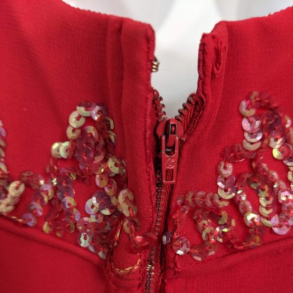 Mike Benet Formals 1960s Vintage Red Chiffon Intricate Sequin Dress - size 10* - Picture 11 of 16